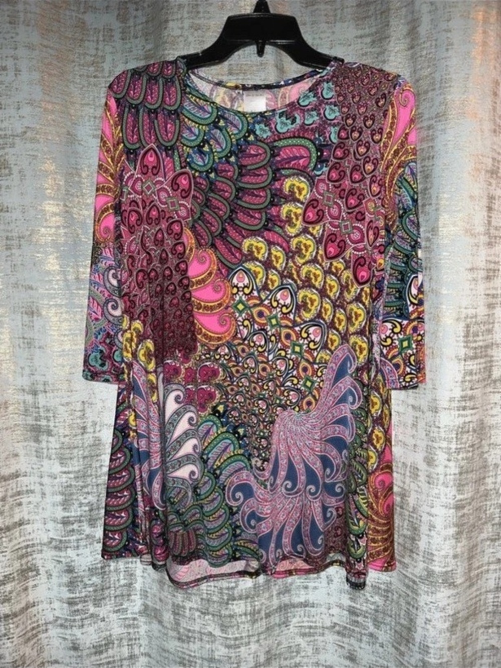 Fantazia Peacock Feather Print Tunic Pink & Black